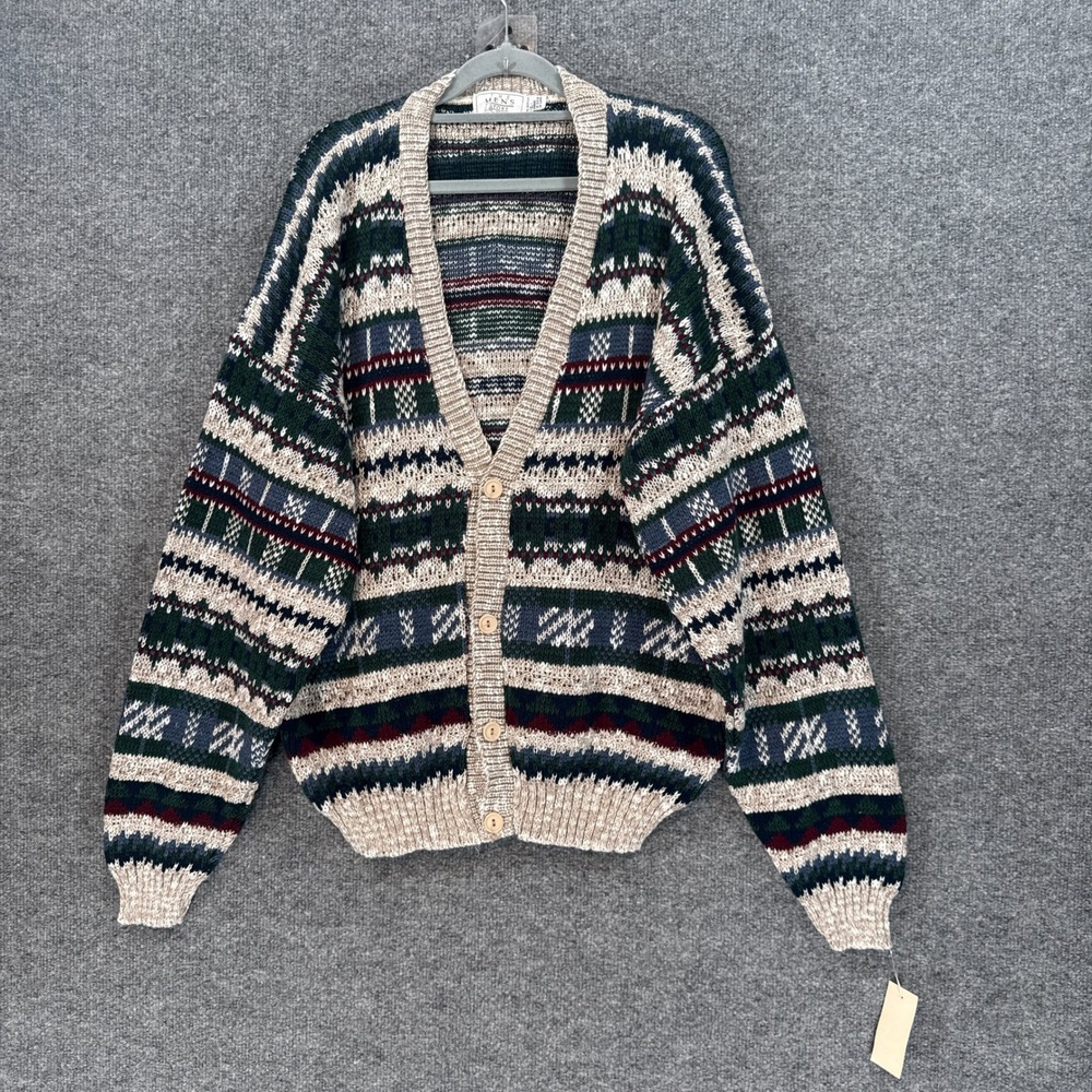 Vintage The Mens Store Cardigan Sweater Mens Large Fair Isle Knit Grandpa NEW